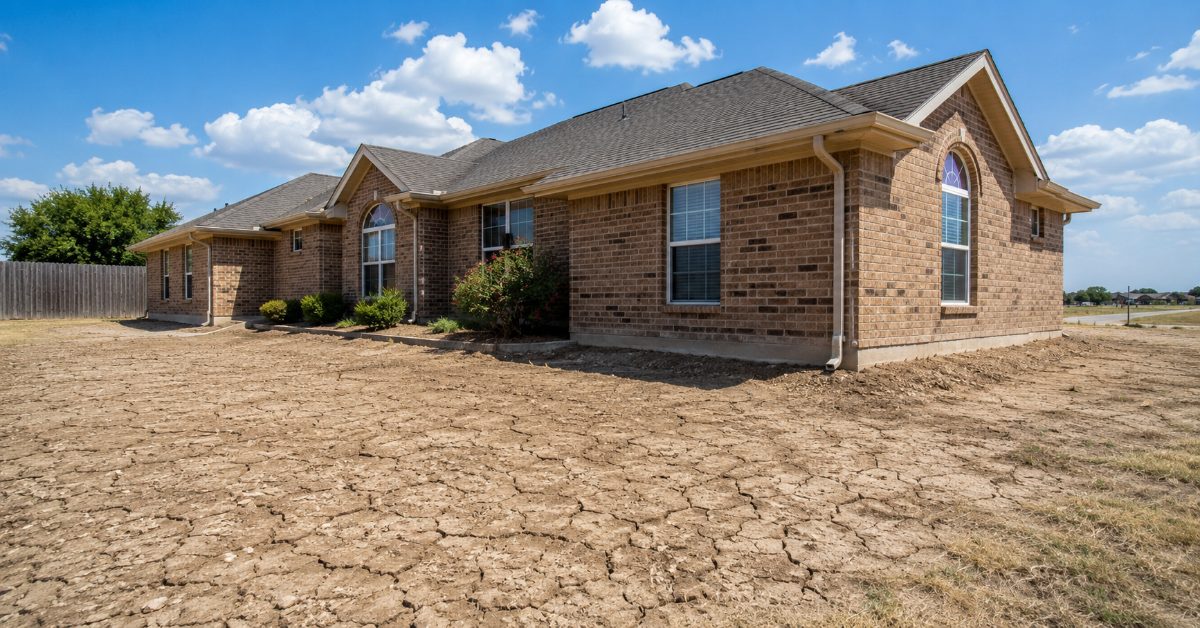Texas home with cracked clay soil in summer heat — foundation inspection Arlington TX